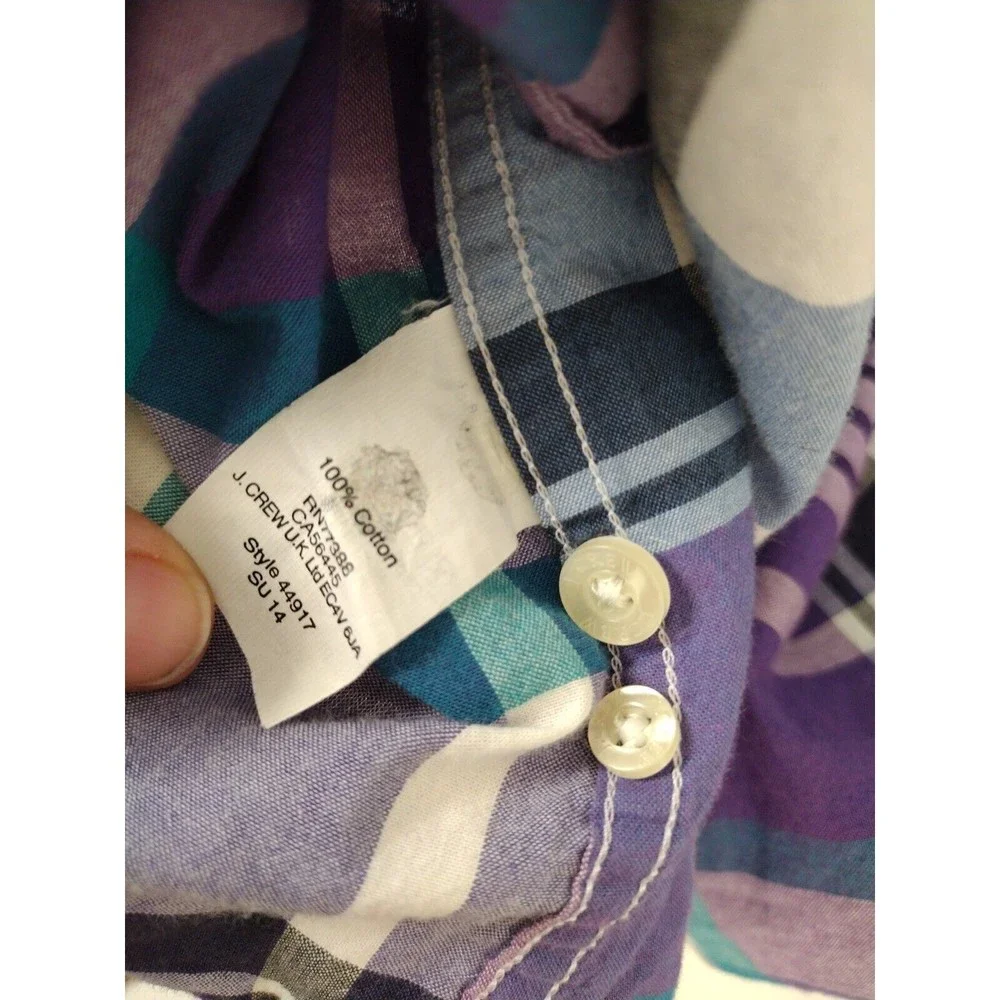 J.Crew Summer Plaid Shirt Mens Size S Purple Blue Long Sleeve Button Up